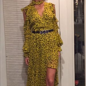 Ruffel sleeve high low maxi dress